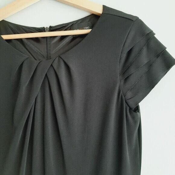 MAX & CLEO / Mixed Media Defined Waist Dress w/ Pockets Geometric Pattern B&W 8 - Picture 5 of 15